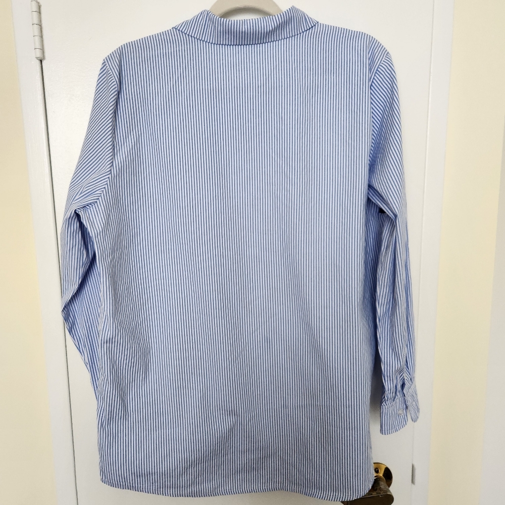 Simon Chang Blue Pinstripe Embroidered Button Down - Picture 3 of 4
